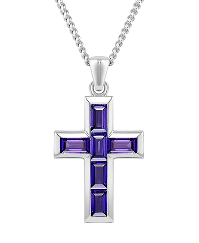 Vincero Men's Stone Cross Pendant - Amethyst - Silver Necklace