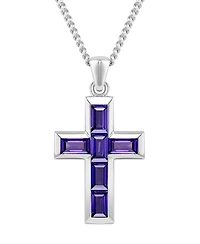 Vincero Men's Stone Cross Pendant - Amethyst - Silver Necklace