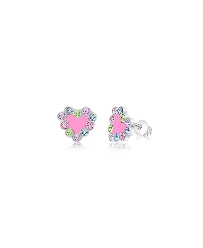 Chanteur/Girl/Heart Pink Crystal Enamel White Gold Palladium Screwstud Earring