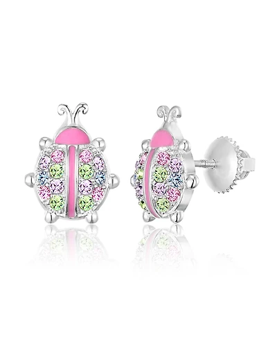Chanteur/Girl/Ladybug Crystal White Gold Palladium Plating Screwstud Earring