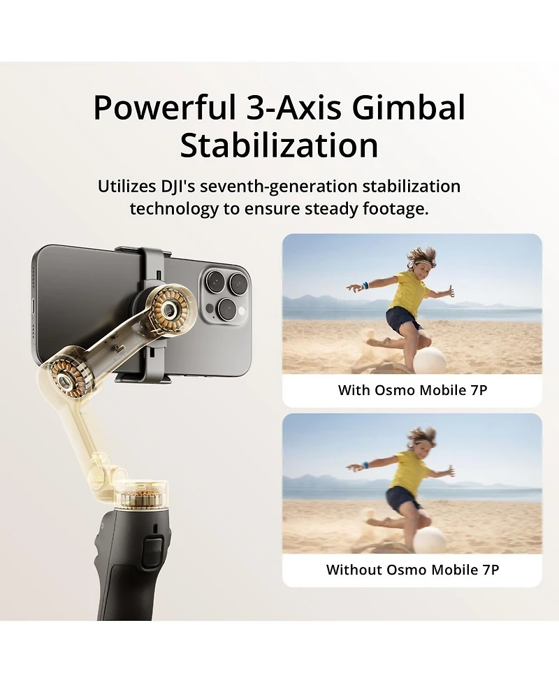 Dji Osmo Mobile 7P Gimbal Stabilizer for iPhone, Android, Native Tracking, Lighting, 3-Axis Phone Gimbal, One-Tap Edit, Built-in Extension Rod & Tripo