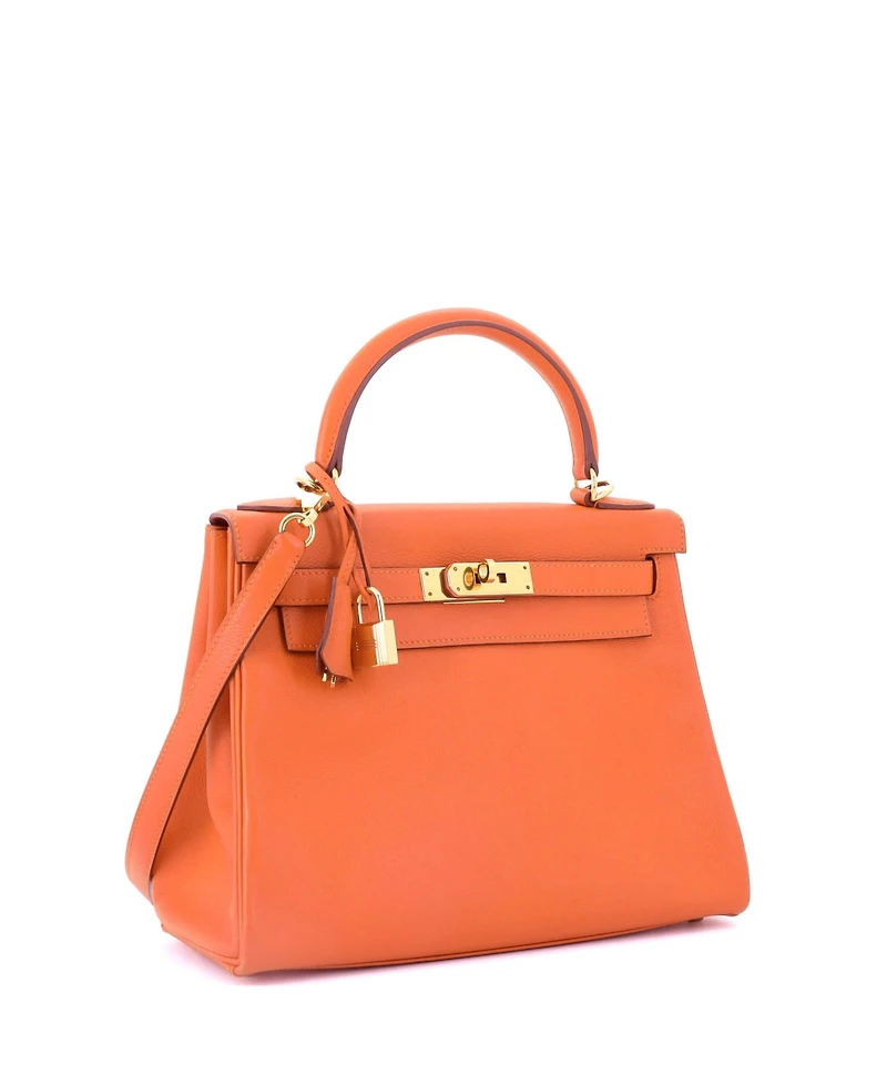 Pre-Owned Hermes Kelly 28 Handbag Orange Evercolor with Gold Hardware