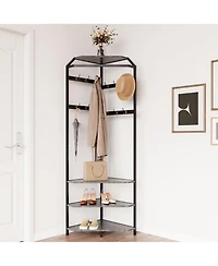 gaomon Corner Coat Rack with Shoe Bench Entryway and 12 Double Hooks, Corner Hall Tree