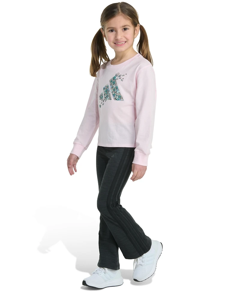 adidas Toddler and Little Girls 2-Piece Long-Sleeve Graphic T-Shirt & Flare Pants Set