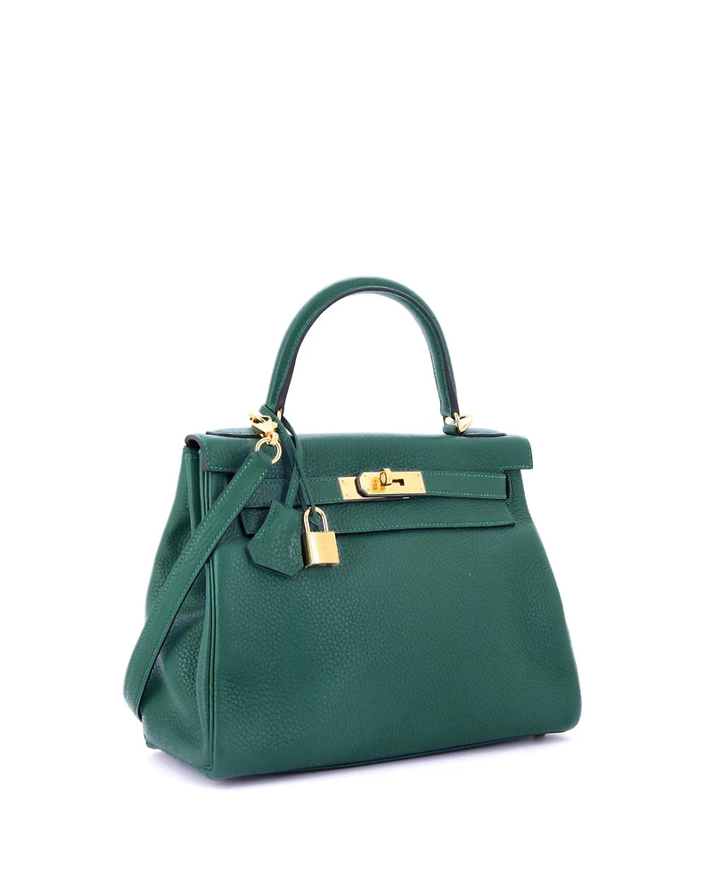 Pre-Owned Hermes Kelly 28 Handbag Green Clemence with Gold Hardware