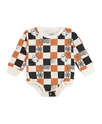 Sweet Wink Baby Boys Boo Checkered Halloween Long Sleeve Romper