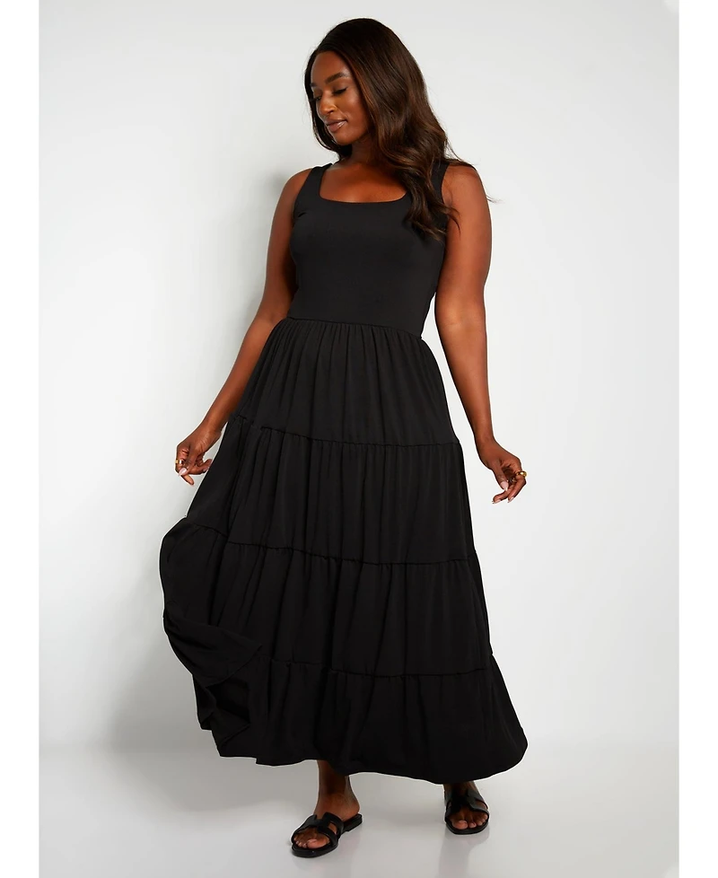 Rebdolls Women's Tiered Maxi Skater Dress W. Turban - Black