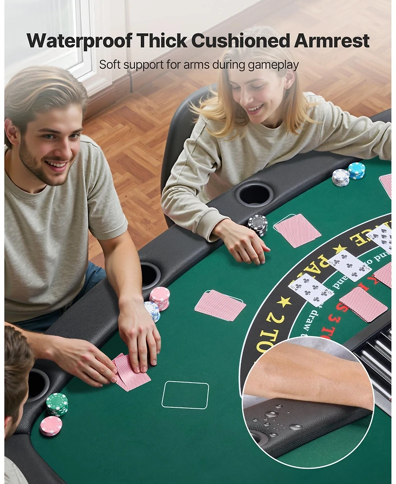 Slickblue Semi Oval Folding Poker Table for 7 Players Casino Texas Holdem Game Table