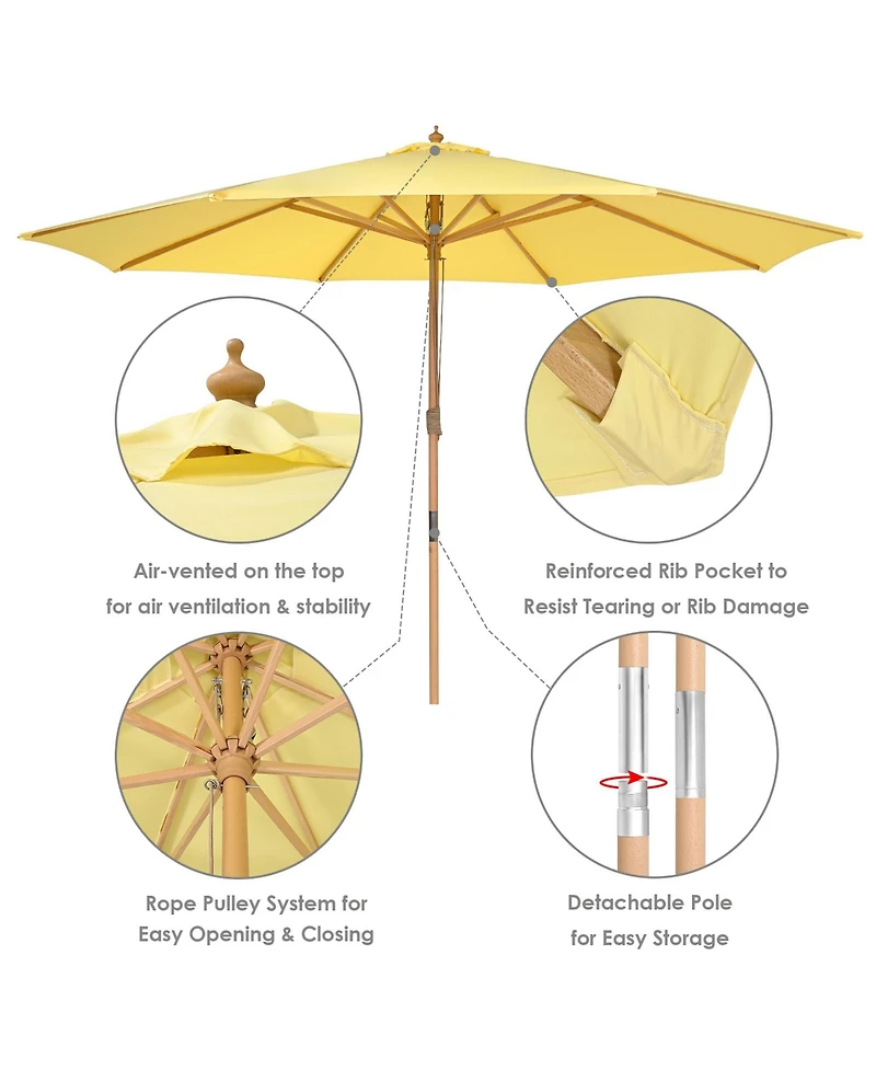 Yescom 13ft Xl Heavy Duty Solid Wood Outdoor Patio Umbrella with Base Parasol Wheels Stand for Bistro Market Table Garden Deck Yard Poolside