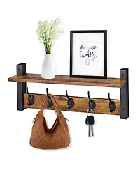 Sorbus Inch Floating Wall Shelf with 5 Heavy Duty Hooks – for Entryway, Bathroom, Bedroom, Kitchen