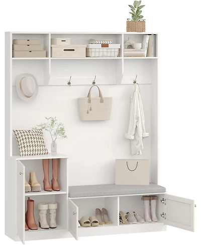 gaomon Hall Tree with Shoe Storage, 78.8" Entryway Bench with Coat Rack, with 4 Shoe Cabinet, 4 Coat Hooks, 3 Top Open Shelves, 5-in-1 Freestandi