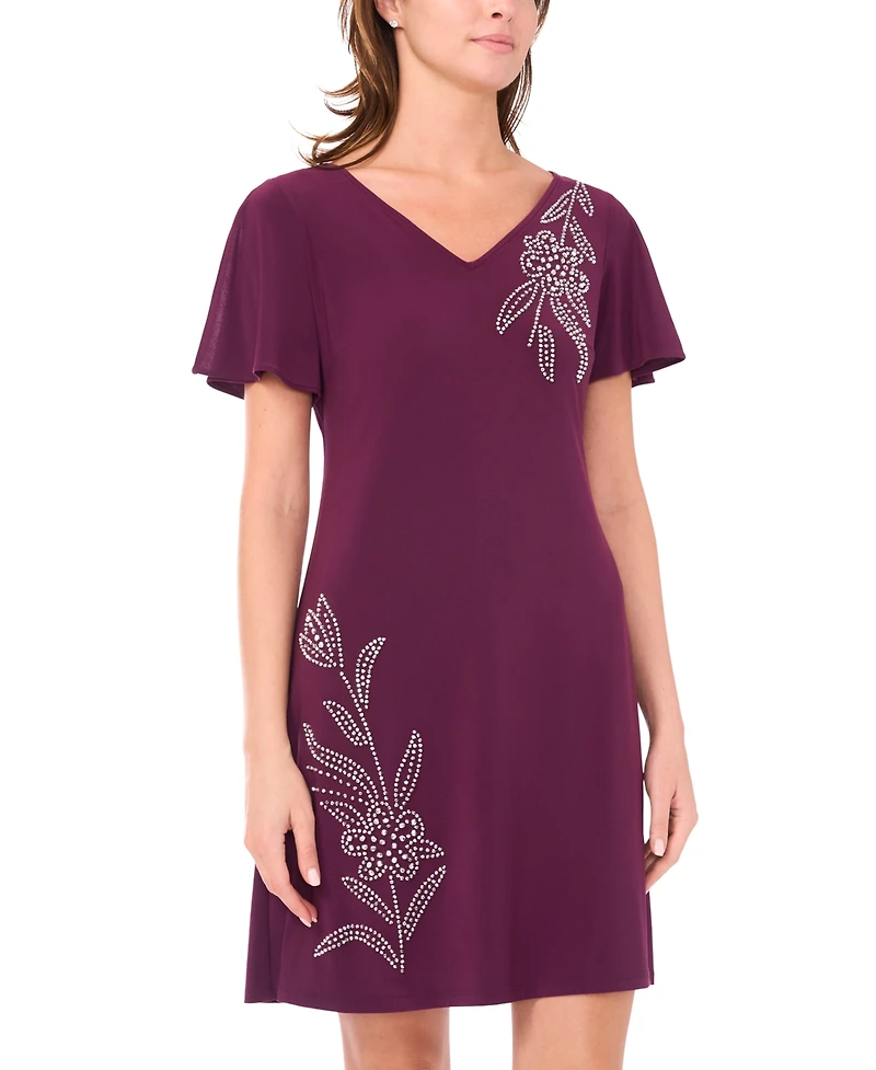 Msk Women's Split Sleeve and Floral Faraj Motif Dress