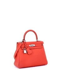 Pre-Owned Hermes Kelly 25 Handbag Red Togo with Palladium Hardware
