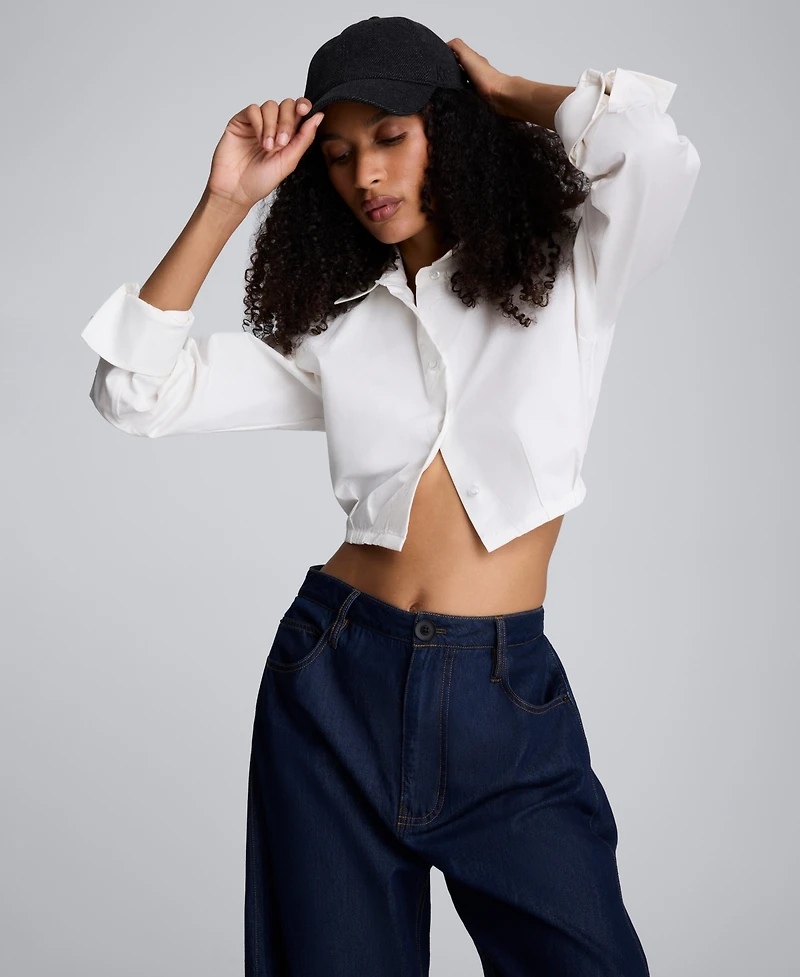 Kenneth Cole Juniors' Collar Neck Cropped Button-Down Shirt