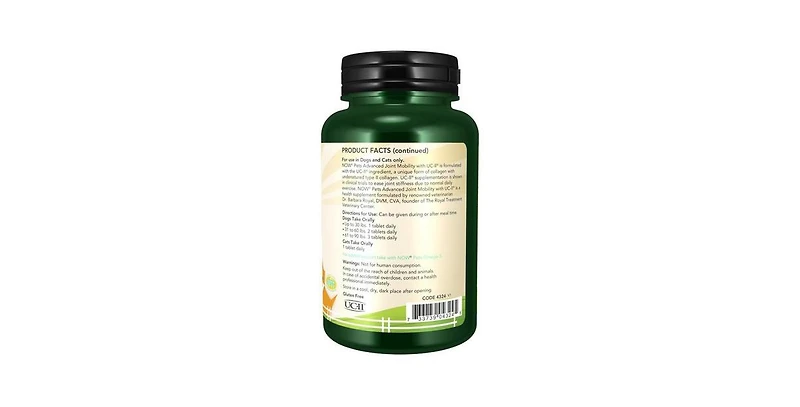Now Foods Uc-ii Advanced Joint Mobility Chewable Tablets for Dogs & Cats, 60 Tabs
