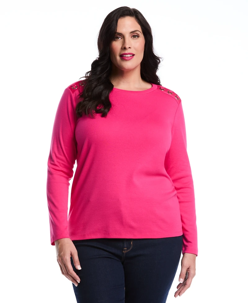 Rafaella Plus Laced Crew Neck Long Sleeve Top