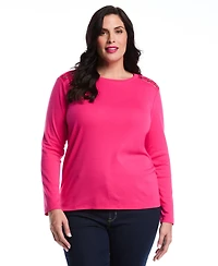 Rafaella Plus Laced Crew Neck Long Sleeve Top