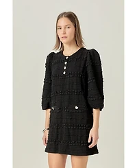 English Factory Women's Smocked Fabric Puff Sleeve Mini Dress