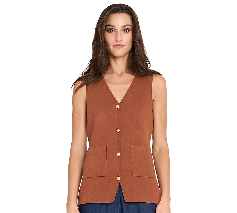 Tahari Asl Women's V-Neck Button-Up Sweater Vest
