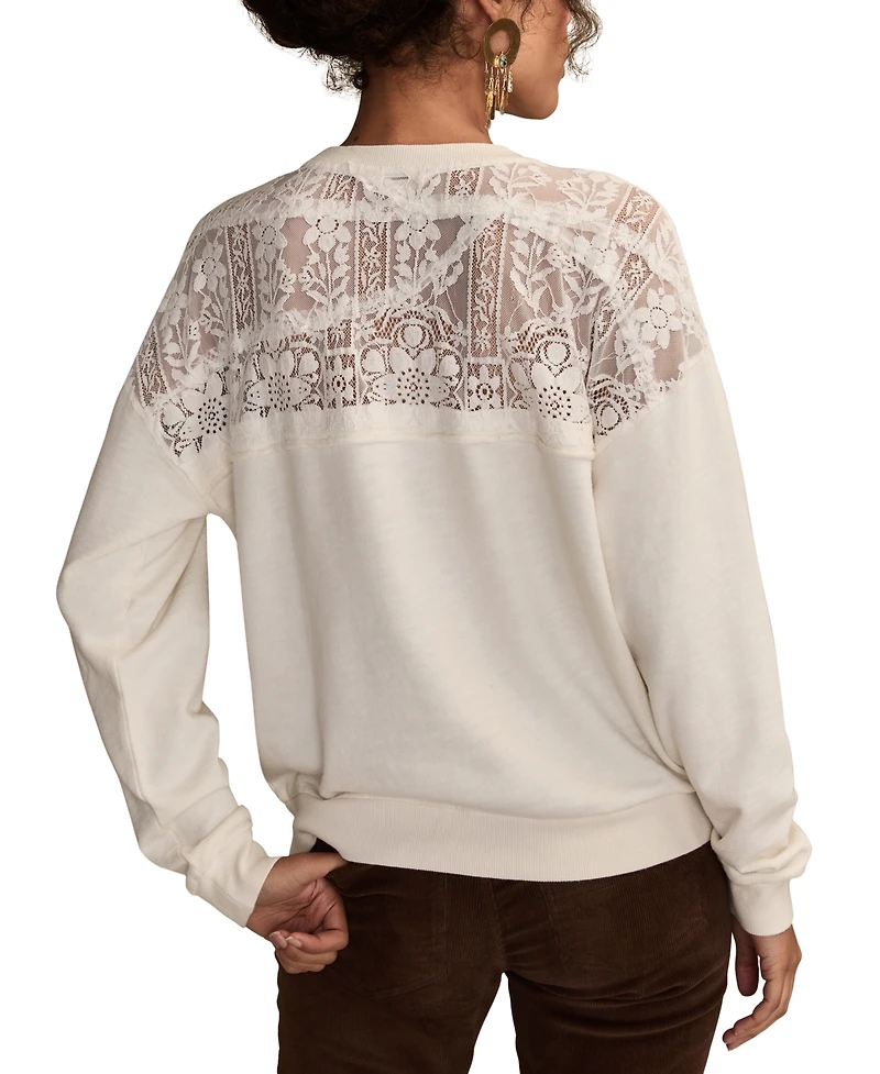 Lucky Brand Women's Lace Detail Long Sleeve Top