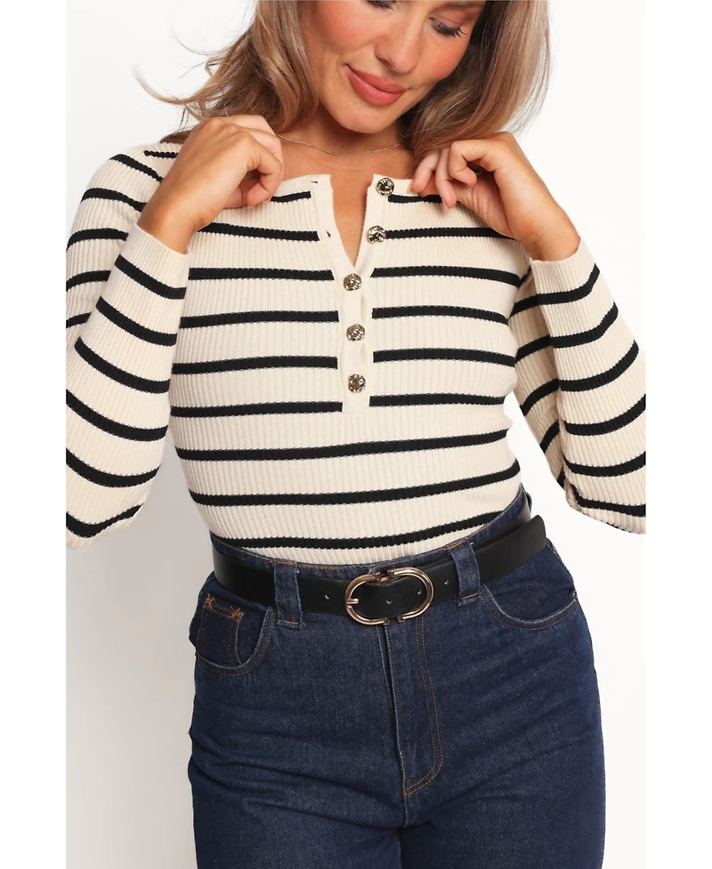 Petal and Pup Women's Deni Henley Bodysuit - Stripe