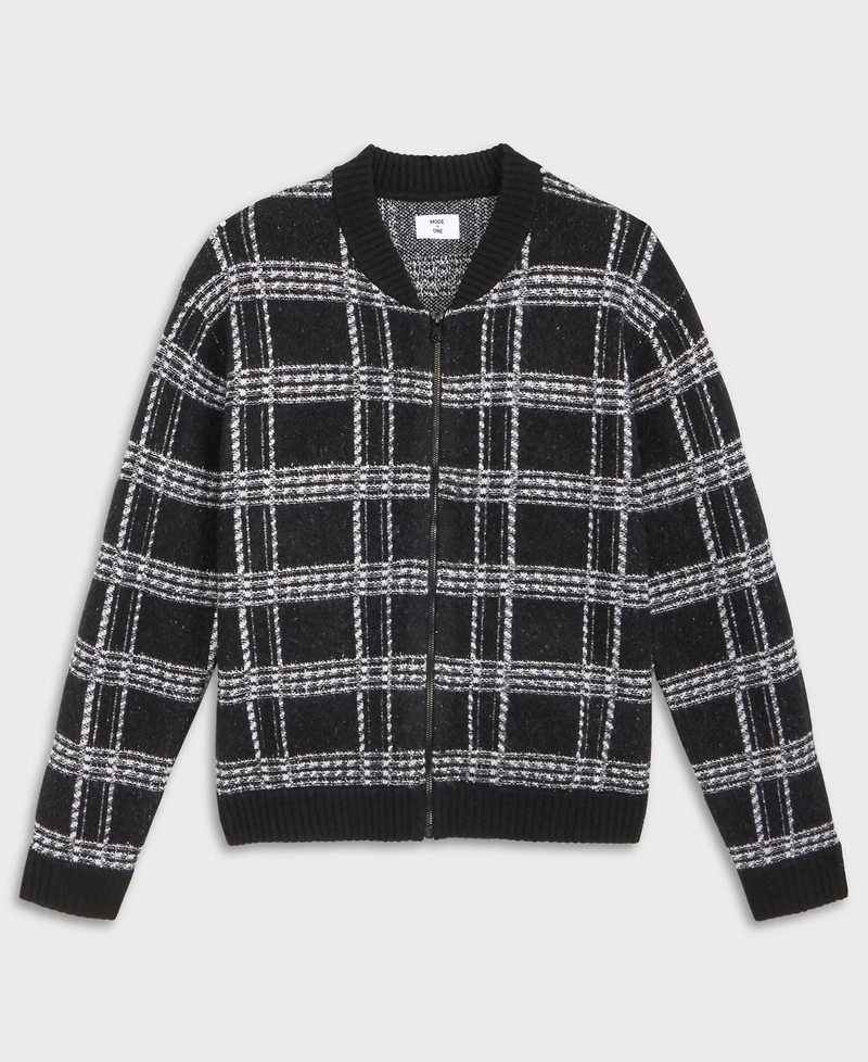 Mode of One Men's Relaxed-Fit Plaid Zipper Sweater, Macy's Exclusive