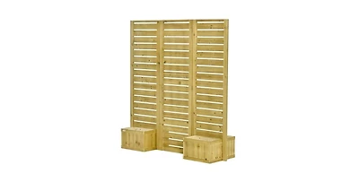 3-Panel Fir Wood Outdoor Privacy Screen with 4 Garden Bed Planters for Patio