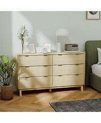 Homcom 6 Drawer Dresser for Bedroom, Fluted Chest of Drawers