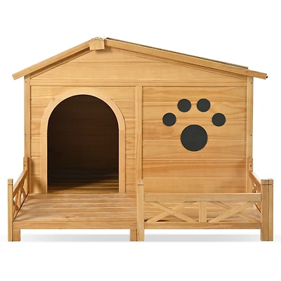 Aostirmotor Outdoor Dog House with Porch and Roof Medium Natural