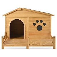 Aostirmotor Outdoor Dog House with Porch and Roof Medium Natural