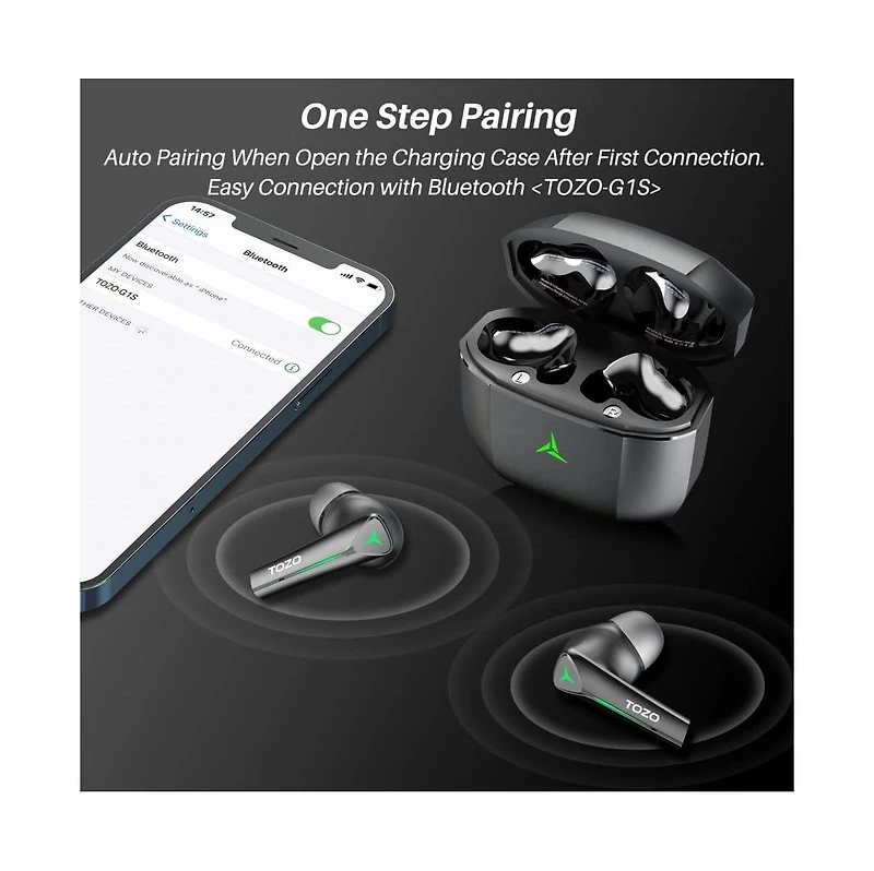 Tozo G1S Gaming Pods Bluetooth Wireless Low Latency Earbuds - Black
