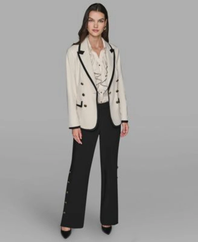 Karl Lagerfeld Paris Womens Long Sleeve Jacket Top Mid Rise Flared Pants