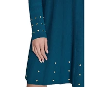 Vince Camuto Petite Mock-Neck Embellished Fit & Flare Dress