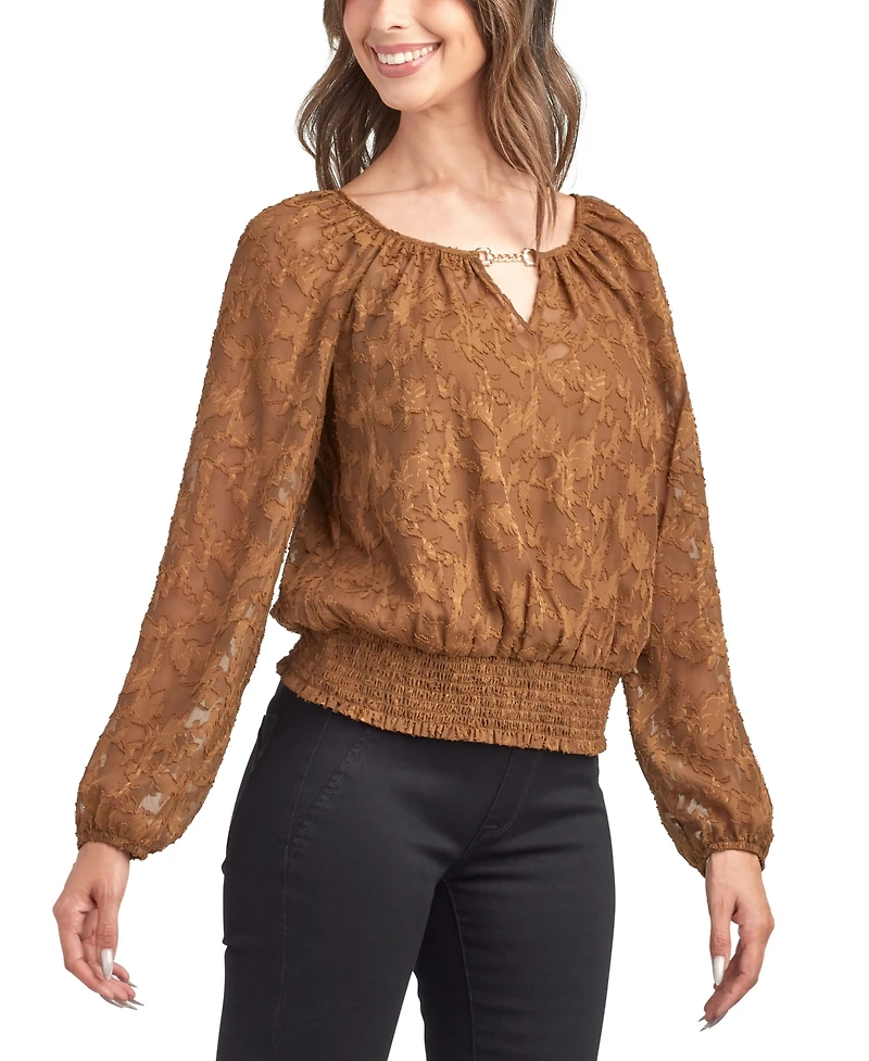Bcx Juniors' Solid Burnout Long Sleeve Top