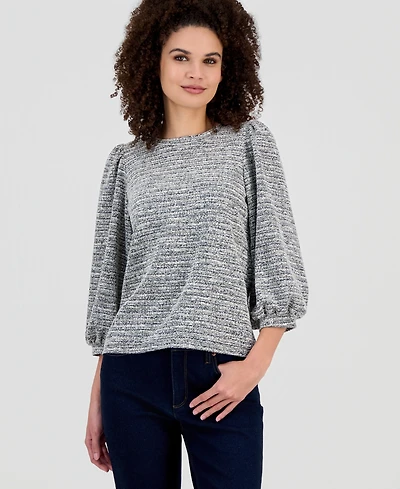 Ak Anne Klein Petite 3/4-Balloon-Sleeve Boucle Top