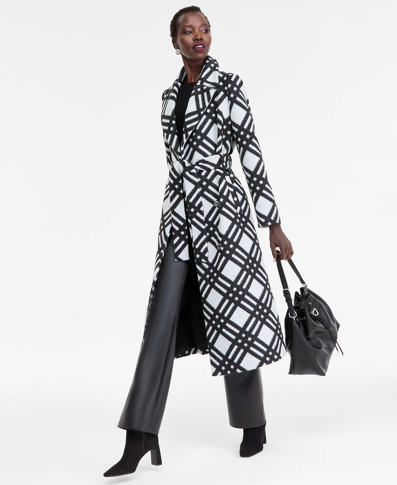 I.n.c. International Concepts Women's Belted Plaid Coat, Macy's Exclusive