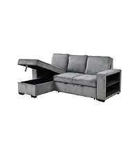 Modern Pull-Out Sofa Bed with Storage Chaise, Usb Charging & Bookshelf Arm, Sleeper Sectional Couch for Small Spaces-Maison Boucle