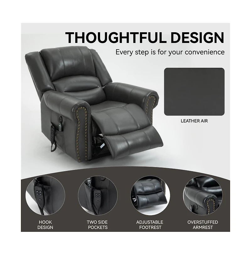 Faux Leather Power Lift Recliner with Massage & Heat, Usb Ports, Dual Motor Infinite Position Electric Chair-Maison Boucle