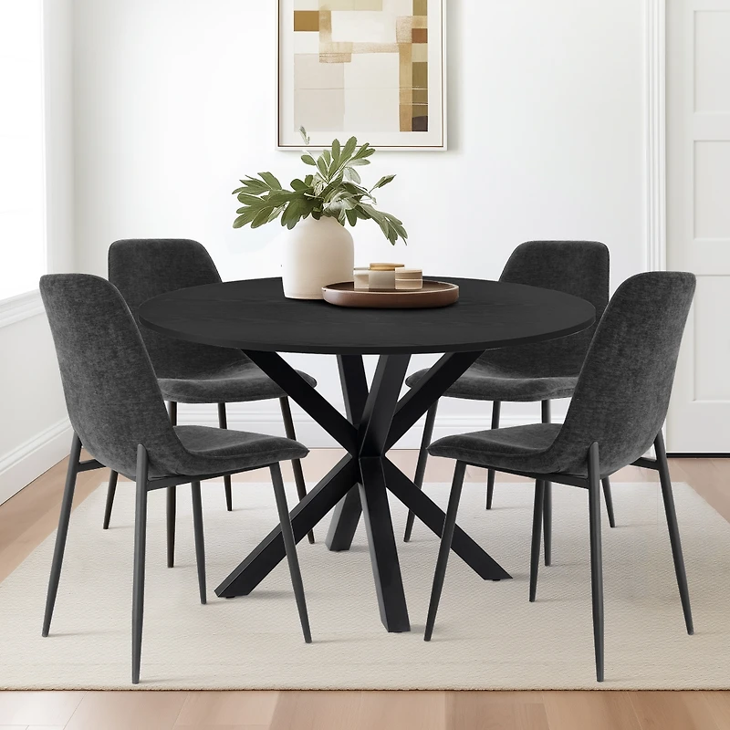 5-Piece Modern Dining Set with 39.5 Inch Round Table and 4 Chairs, Multiple Color Options for Kitchen & Room-Maison Boucle