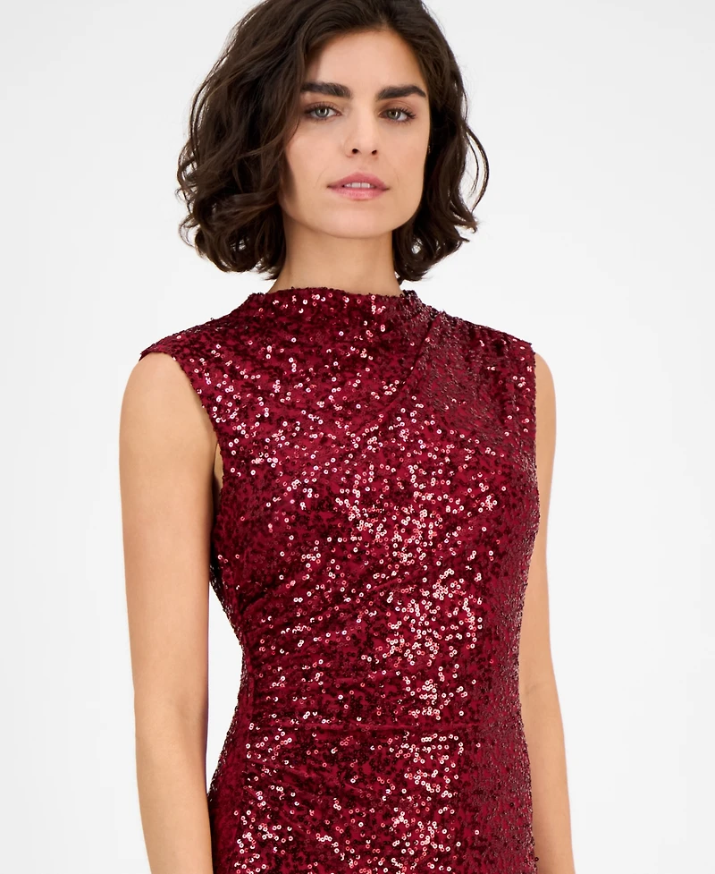 Anne Klein Women's Drape-Neck Sleeveless Sequin Dress