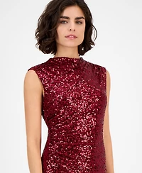 Anne Klein Women's Drape-Neck Sleeveless Sequin Dress