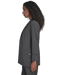 Calvin Klein Petite Pinstripe Pattern Rollback Cuff Open Front Jacket