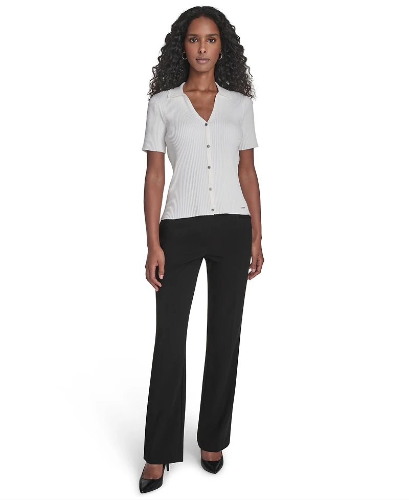 Calvin Klein Petite Collared Short Sleeve Button Detailing Sweater