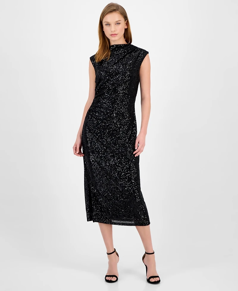 Anne Klein Women's Sequin Sleeveless Midi Sheath Dress