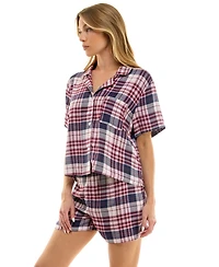 Roudelain Women's 2-Piece Boxy Notch Collar Top with Boxer Shorts Set