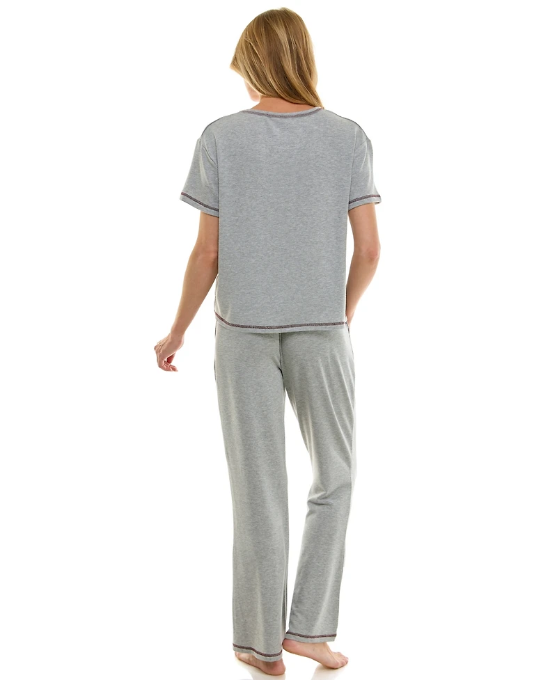 Roudelain Women's 2-Piece Short Sleeve Top and Flare Pants Set