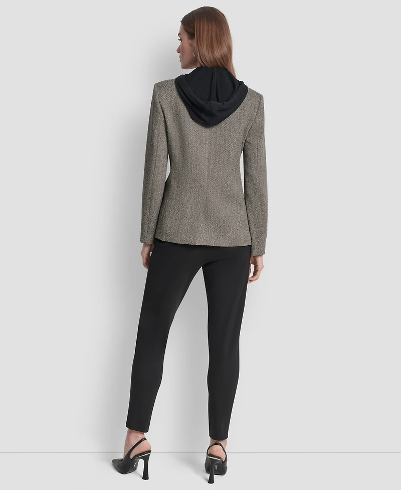 Dkny Petite Herringbone Pattern Fleece Hood Blazer