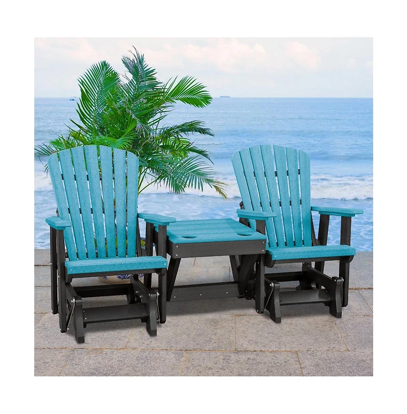 American Furniture Classics Double Glider with Center Table in Aruba Blue and Black