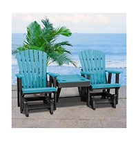 American Furniture Classics Double Glider with Center Table in Aruba Blue and Black