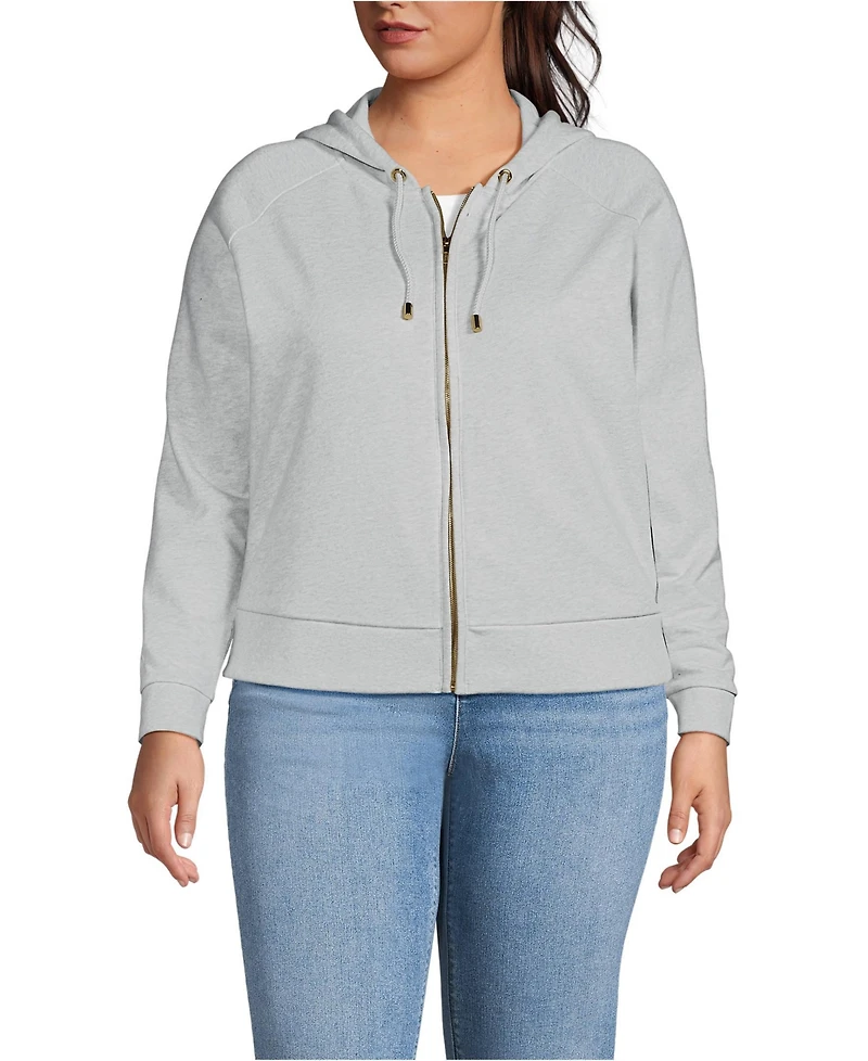 Lands' End Women's Plus Serious Sweats Relaxed Long Sleeve Full Zip Hoodie Sweatshirt